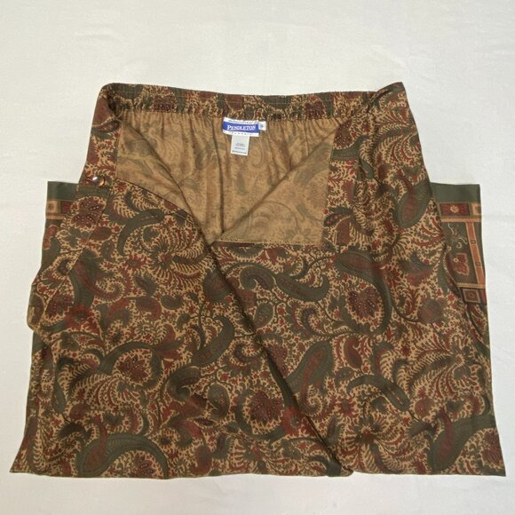 Pendleton Classic Paisley Border Print Faux Wrap Midi Skirt Green Rust 16 NWOT - Picture 10 of 12